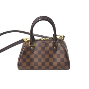 Louis Vuitton Canvas Handbag Brown Leather Damier Rivera